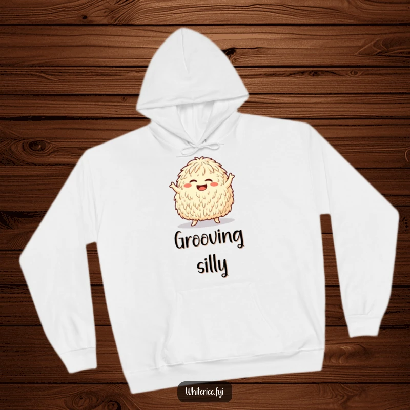 Funny hoodie featuring a giggling rice mound doing a silly dance move, offering warmth and a dose of pure fun.