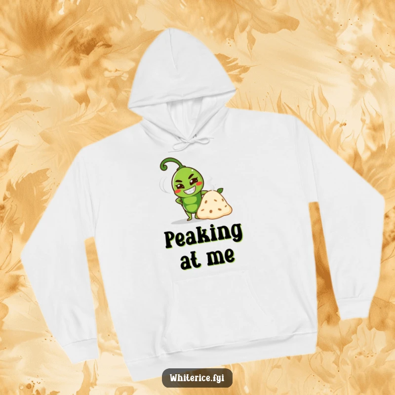 Funny green pea character with a determined grin and steaming mound on a cozy funny hoodie.