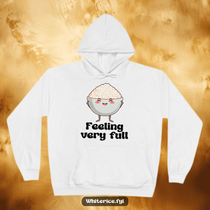 Funny proud rice bowl hoodie featuring a smiling bowl of rice with tiny legs standing proudly, symbolizing warmth.