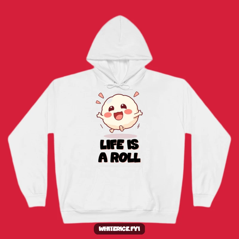 Funny Kawaii Risotto Ball Hoodie: Cozy Excited Rolling Character, Playful Gift