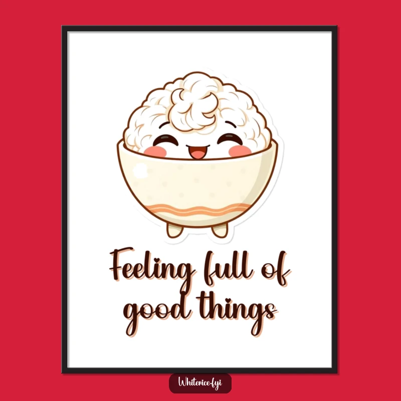 Funny Free Printable Wall Art: Happy Rice Bowl Satisfied Downloadable Decor