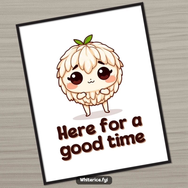 Funny Free Printable Wall Art: A determined rice character stands resolutely, ready for its delicious fate with a bold expression.