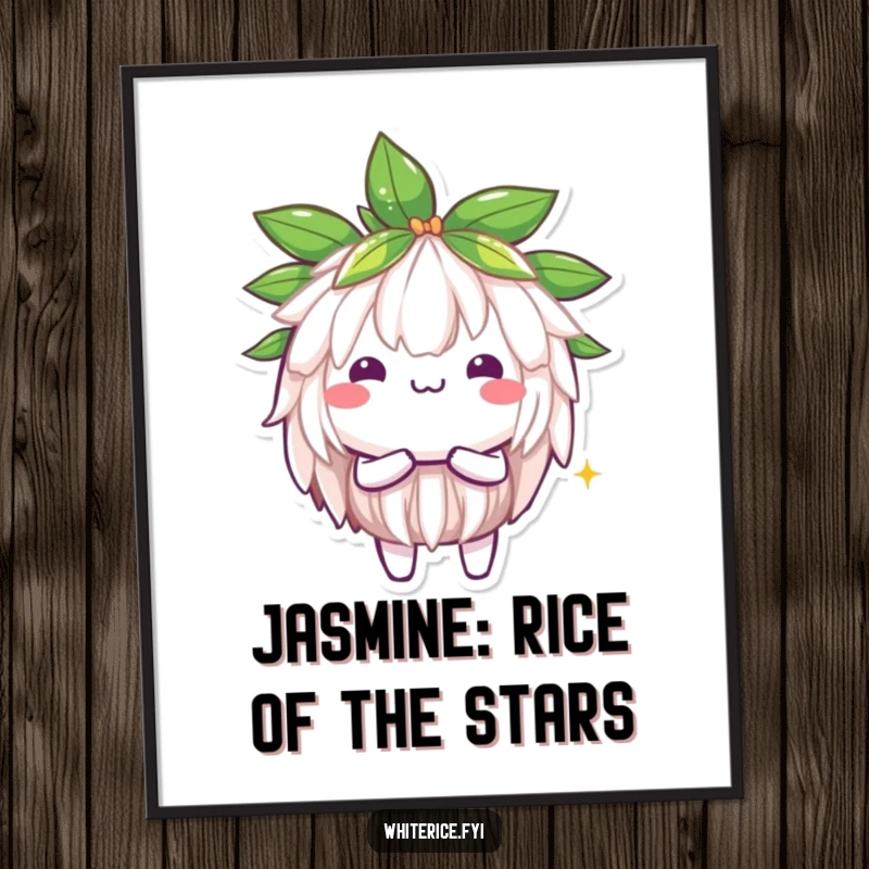 Funny Free Printable Wall Art: A radiant Kawaii jasmine rice character shining with positive, bright energy.