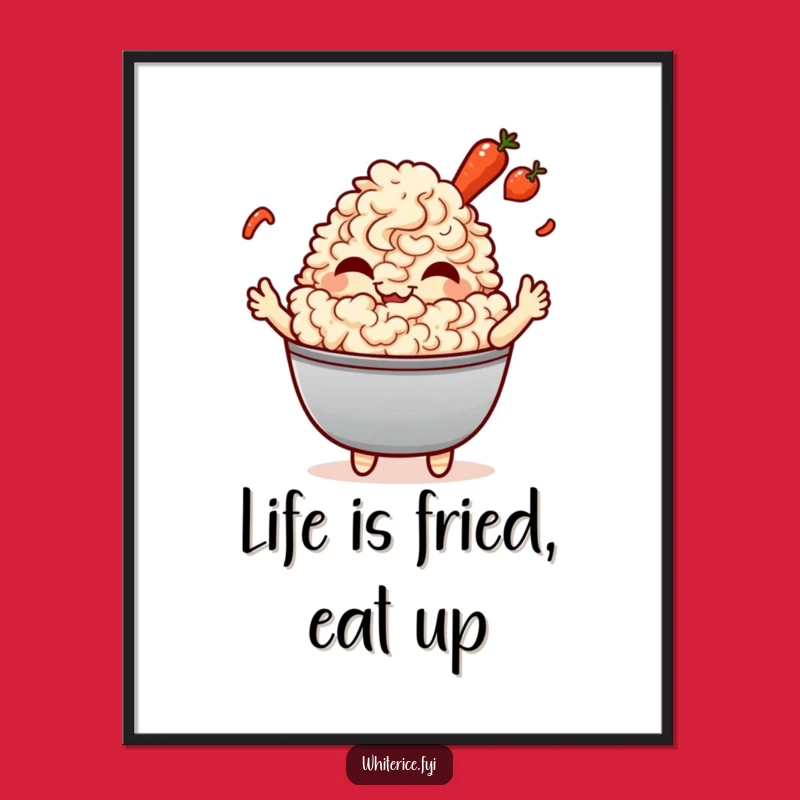 Free Printable Wall Art: Giggling Fried Rice Character Tossing Veggies for Fun Decor