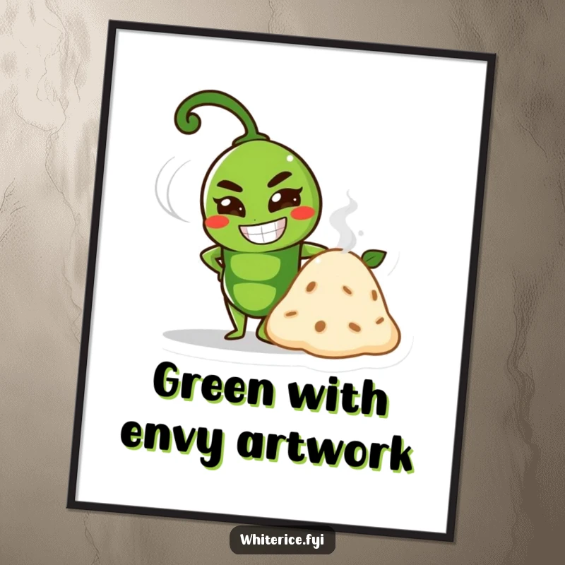 Funny Free Printable Wall Art: A proud green pea with a grin poses confidently next to a steaming mound.