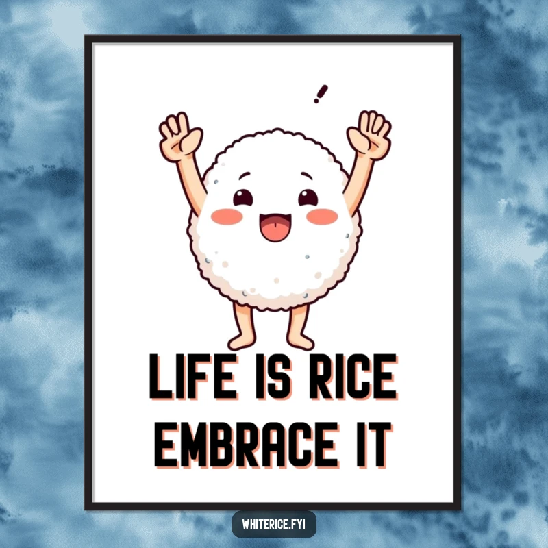 Funny Free Printable Wall Art: Triumphant rice character striking a victorious pose, perfect wall decor.
