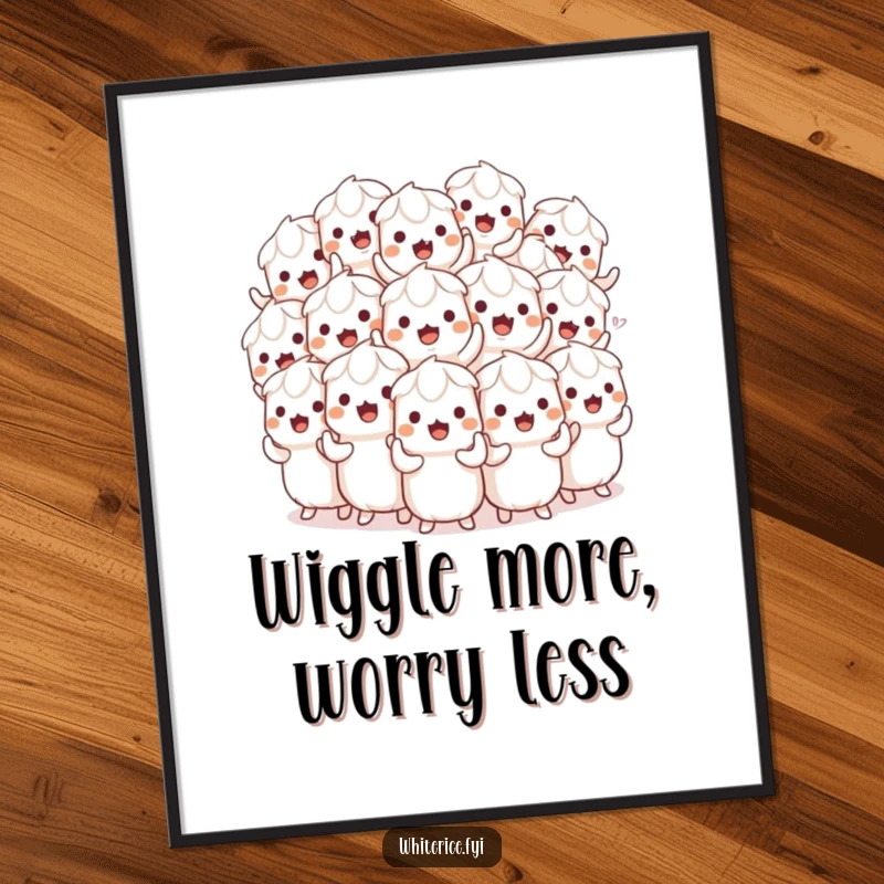 Funny Free Printable Wall Art: A playful pile of white rice characters doing a synchronized wiggle, adding downloadable silliness to your decor.