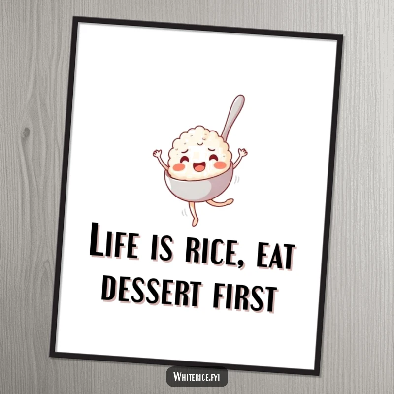 Funny Free Printable Wall Art: A joyful spoonful of rice executing a graceful pirouette, a whimsical and downloadable piece for any room.