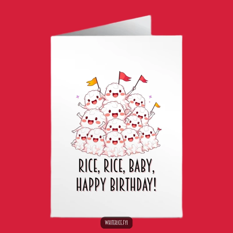 Free Printable Birthday Card: Cheering Rice Pile, Hilarious Downloadable Festive Greeting