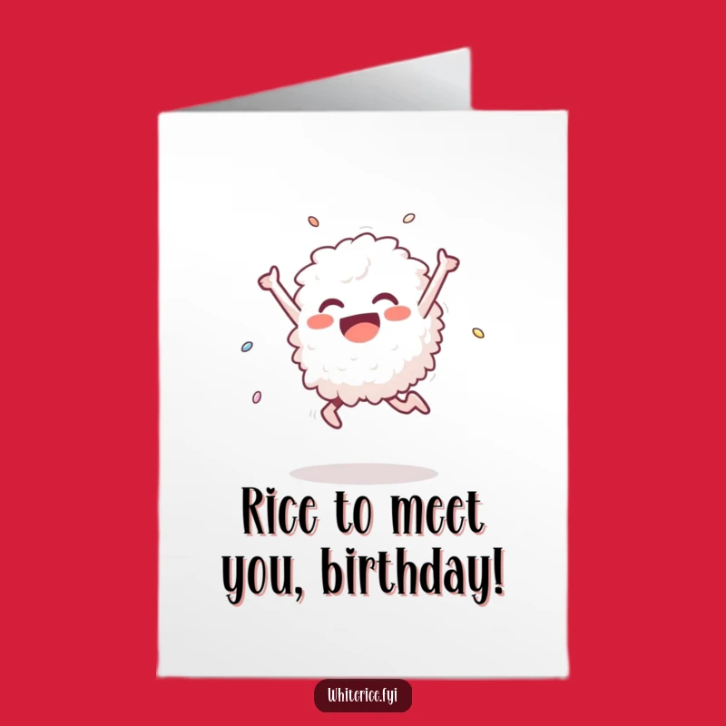 Free Printable Birthday Card: Funny Rice Grain Leaping Triumphant Downloadable Gift