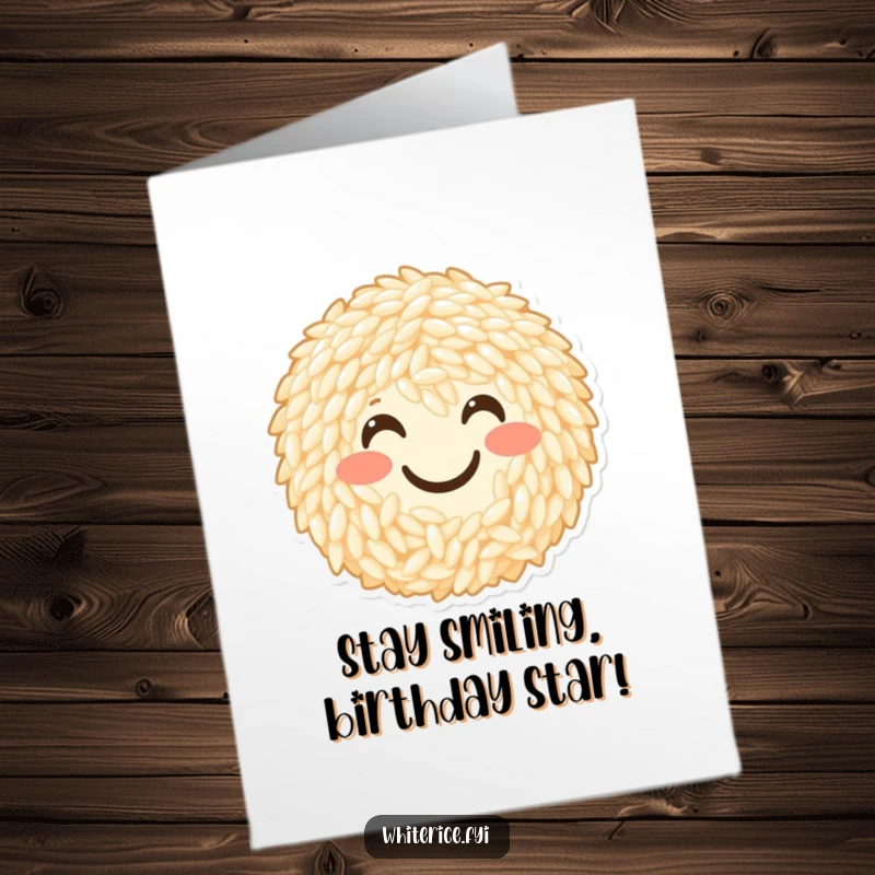 Funny Free Printable Birthday Card: A bunch of rice grains joyfully forms a happy smiley face, sending wishes.