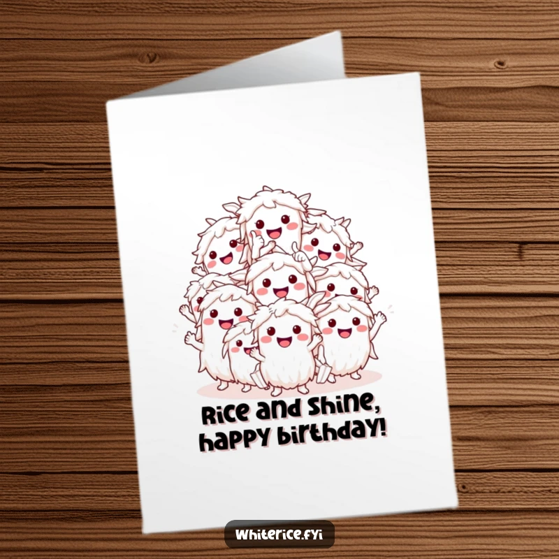 Funny Free Printable Birthday Card: A smiling heap of white rice characters gives an enthusiastic thumbs up.