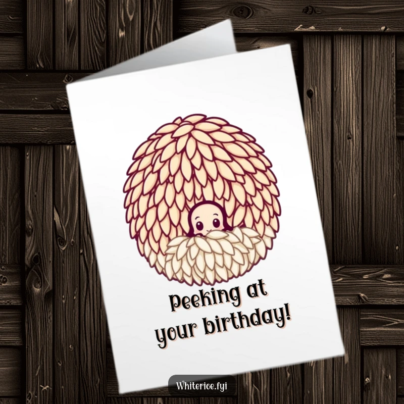 Funny Free Printable Birthday Card: A curious rice grain peeking from a larger cluster, observing the birthday festivities.