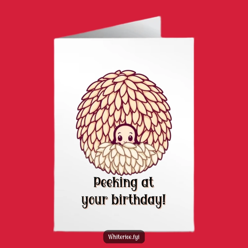 Free Printable Curious Rice Grain Birthday Card: Peeking Surprise Downloadable