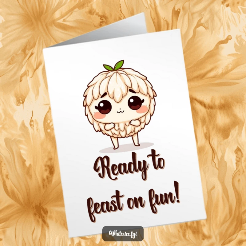 Funny Free Printable Birthday Card: A determined rice character poised and ready, embracing its destiny to be eaten.
