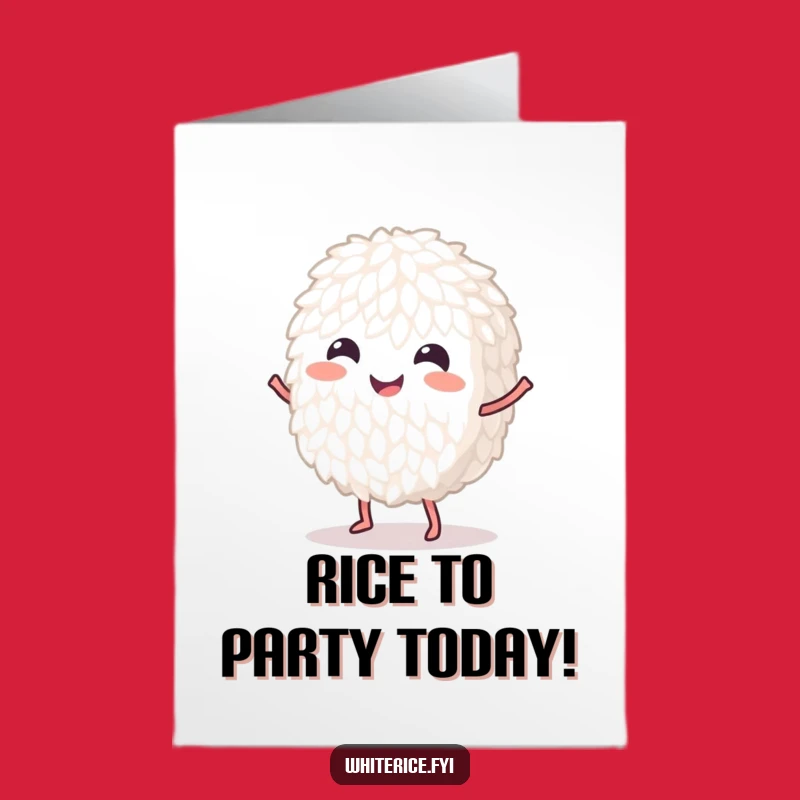 Free Printable Birthday Card: Dancing Rice Character, Funny Downloadable Gift for a Joyful Celebration