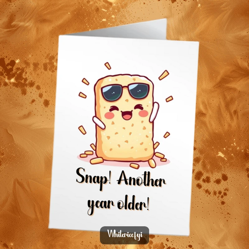 Funny Free Printable Birthday Card: Kawaii rice cracker mid-snap, looking super pleased. Perfect for a humorous greeting.
