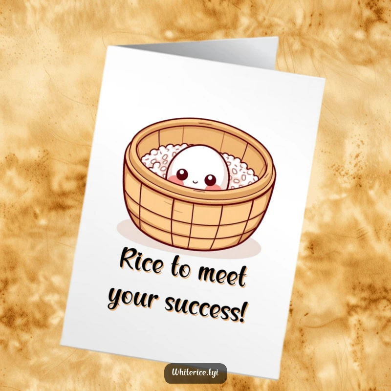Funny Free Printable Congratulations Card: A curious rice grain pops out of a bamboo steamer, celebrating your success with a knowing look.