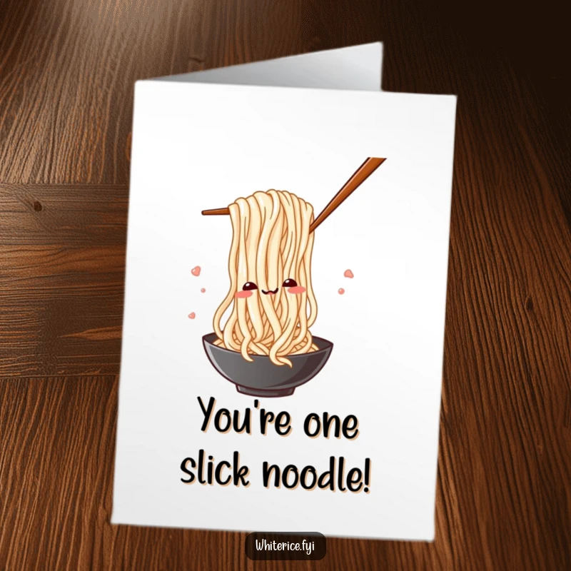 Funny Free Printable Congrats Card: Goofy rice noodle navigating chopsticks, a playful symbol of success, hilarious.
