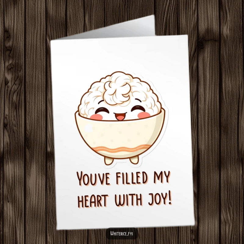 Funny Free Printable Congratulations Card: An anthropomorphic rice bowl character beaming with satisfaction and pride.