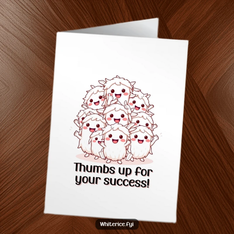 Funny Free Printable Congratulations Card: A heap of smiling rice characters gives a solid thumbs up, celebrating success.