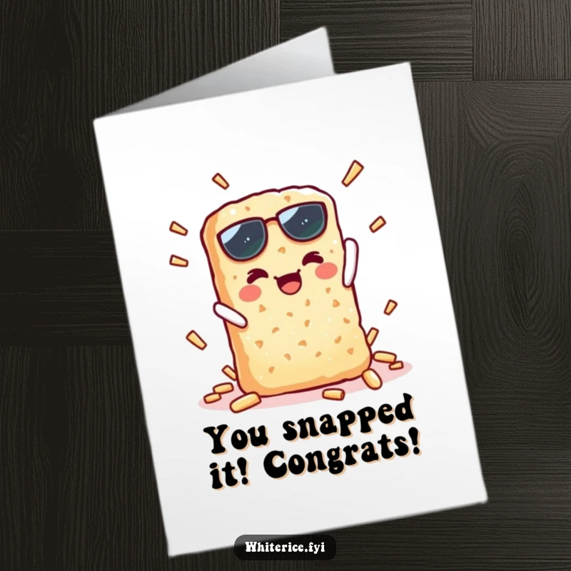 Funny Free Printable Congratulations Card: A happy kawaii rice cracker frozen in a crisp, triumphant snap. Great for celebrating.