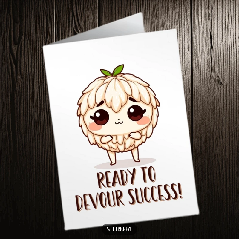 Funny Free Printable Congratulations Card: A determined rice character ready to be consumed, celebrating a hard-earned victory.