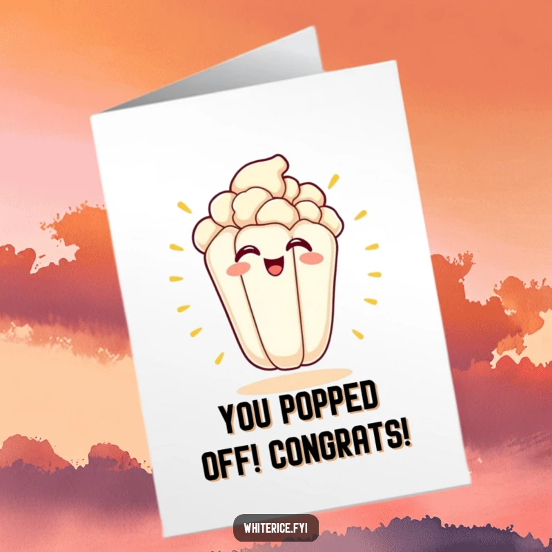 Funny Free Printable Congratulations Card: An excited kawaii popcorn kernel popping, cheering for success.