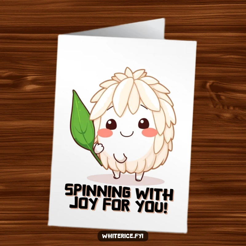 Funny Free Printable Congrats Card: A smiling rice character joyfully spinning with a leafy accent.