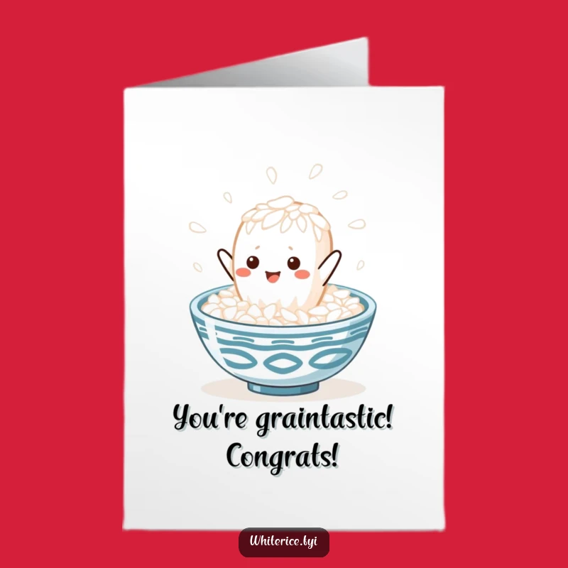 Free Printable Congrats Card: Leaping Rice Grain Celebrates, Hilarious Downloadable Gift