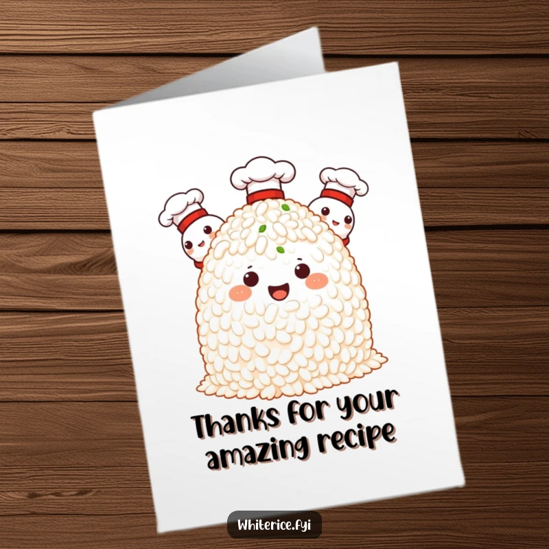 Funny Free Printable Thank You Card with proud rice characters in chef hats, offering thanks with a smile.