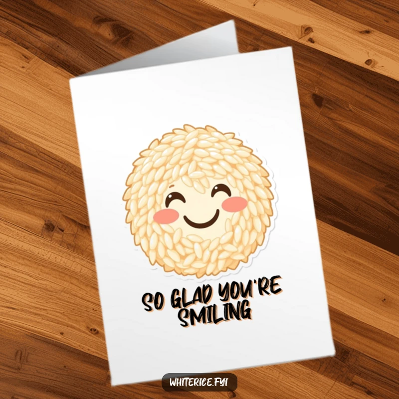 Funny Free Printable Thank You Card: A happy smiley face composed of rice grains radiates gratitude.