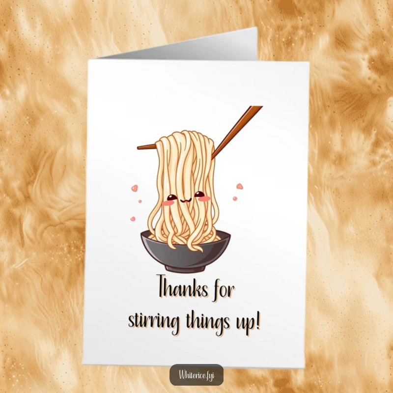Funny Free Printable Thank You Card: A comical rice noodle weaving through chopsticks, a unique and funny thank you.