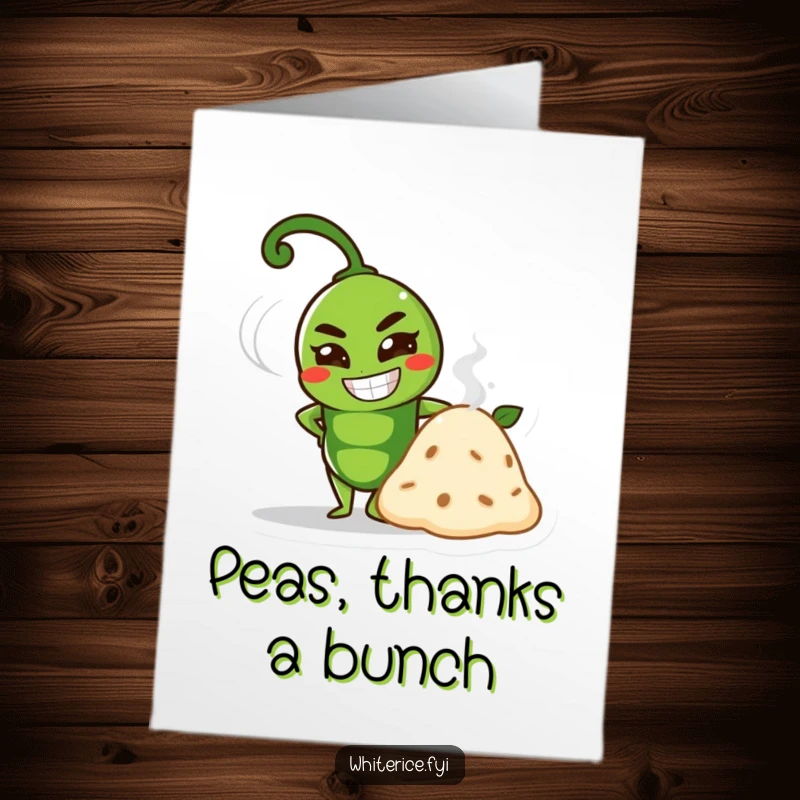 Funny Free Printable Thank You Card: A proud green pea grins next to a steaming pile.
