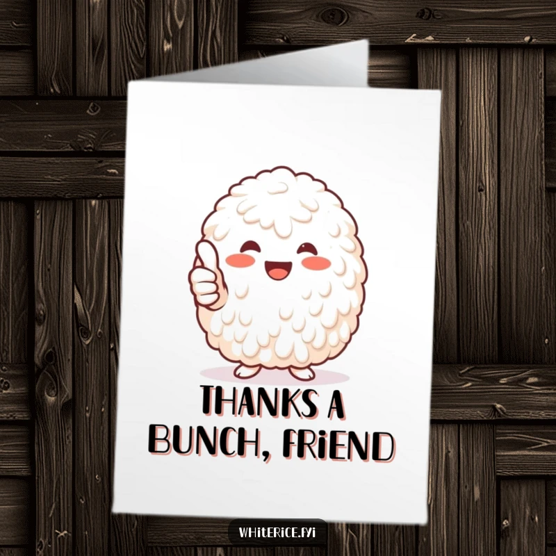 Funny Free Printable Thank You Card: A beaming pile of white rice enthusiastically giving a thumbs-up, symbolizing genuine appreciation.