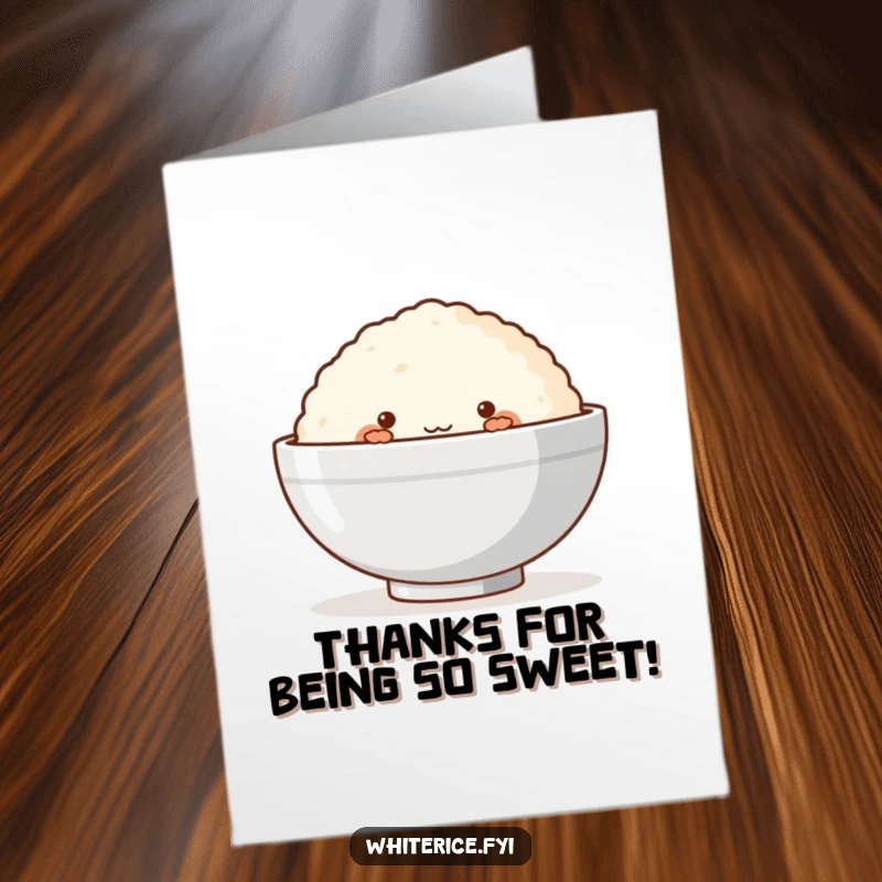 Funny Free Printable Thank You Card: A blushing rice cake peeking shyly, a sweet and humorous way to say thanks.