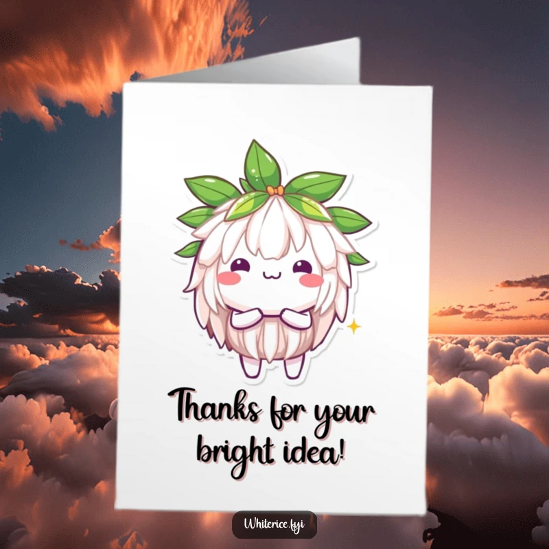 Funny Free Printable Thank You Card: A glowing Kawaii jasmine rice character shining brightly to convey thanks.