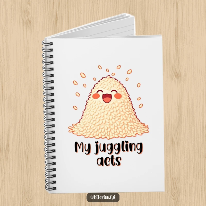Funny juggling rice notebook with a joyful pile of rice playfully juggling grains.