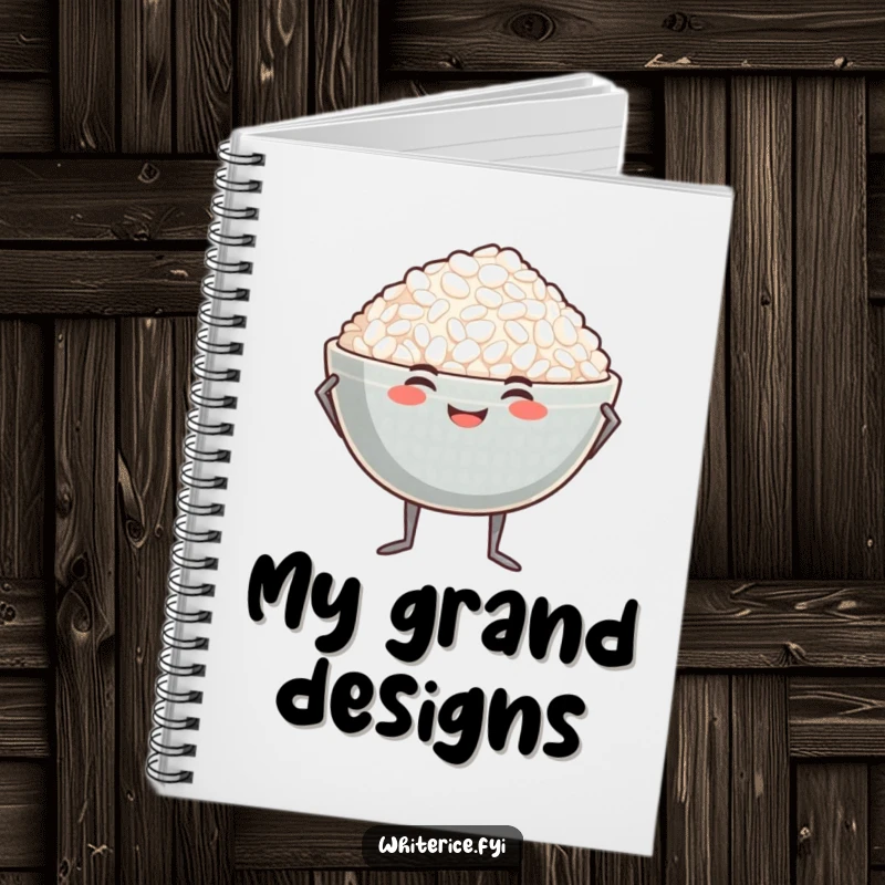 Funny proud rice bowl notebook with a smiling bowl of rice and tiny legs striking a proud pose.