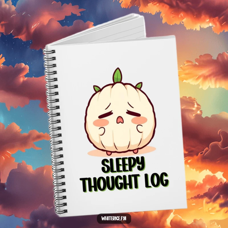 Funny notebook cover featuring a sleepy rice grain character yawning, perfect for dream journaling and note-taking.