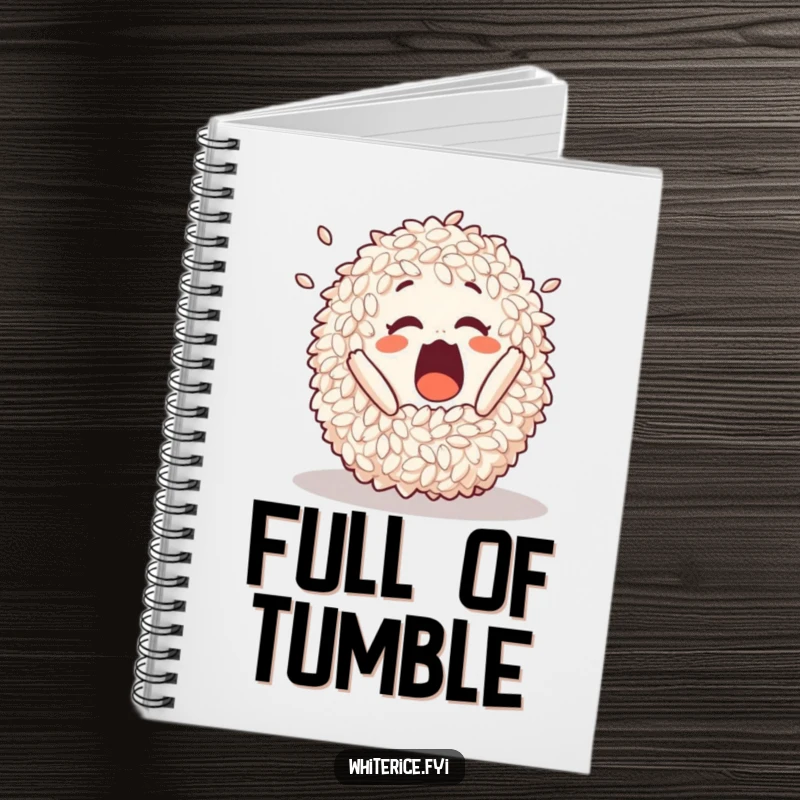 Funny notebook featuring a surprised pile of rice in a playful tumble, perfect for jotting down funny ideas.
