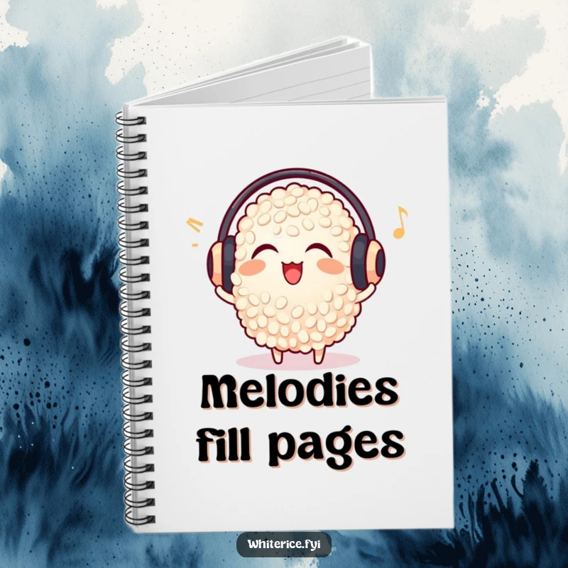 Funny delighted rice grain notebook, wearing earmuffs, listening to music, cute stationery for lyrics and notes.