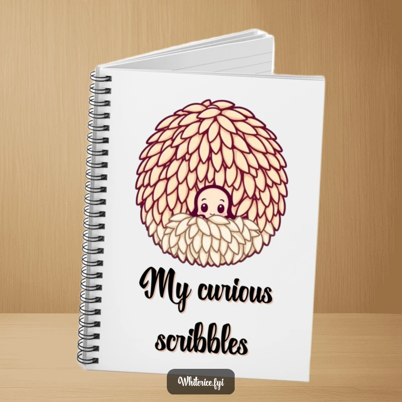 Funny curious rice grain notebook, peeking from a cluster, perfect for jotting down observations and curious thoughts.