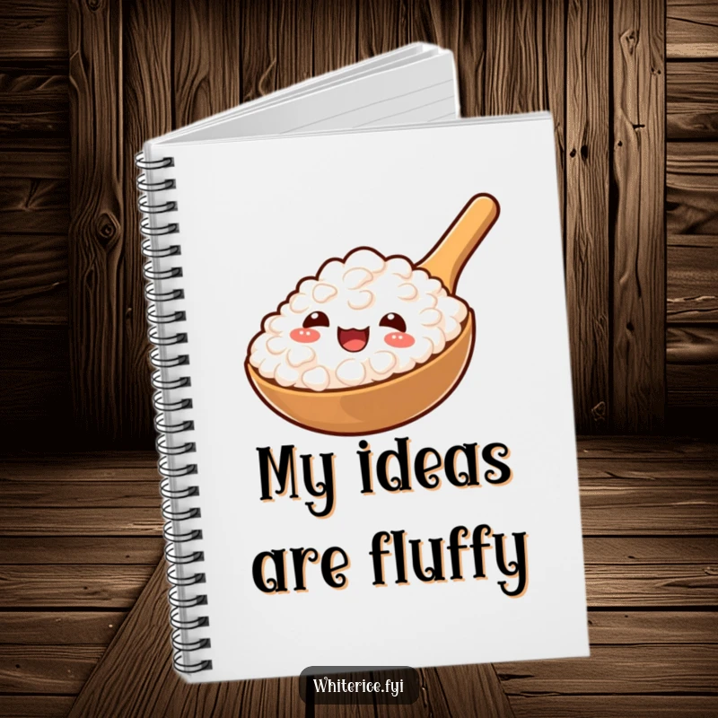 Funny notebook with a cheerful rice paddle offering a spoonful of fluffy rice, perfect for note-taking.