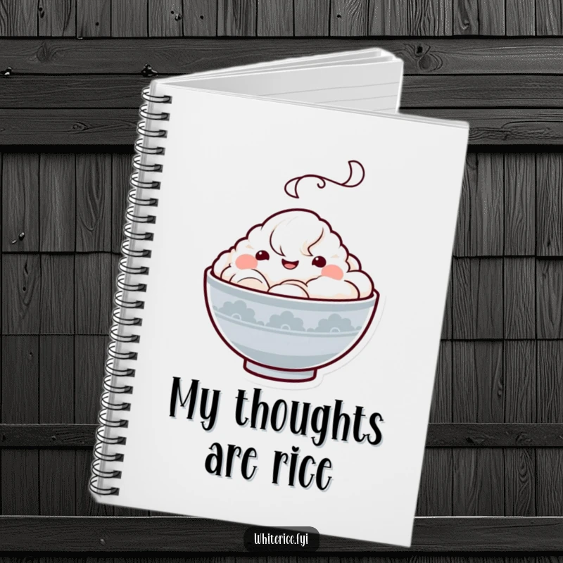 Funny Kawaii rice bowl notebook with a happy character, perfect for jotting down notes with a side of cute humor, a thoughtful gift.