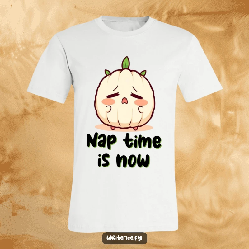Funny t-shirt showcasing a sleepy rice grain character in a big yawn, perfectly capturing a mood of deep fatigue.
