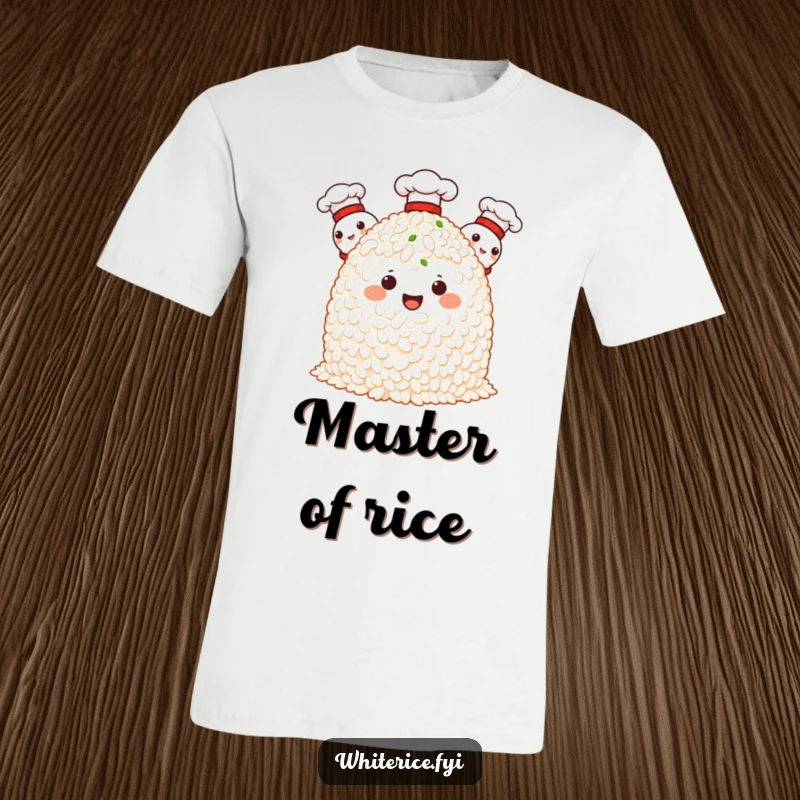 Funny t-shirt showcasing a proud mound of rice characters adorned with chef hats, ready to serve deliciousness.