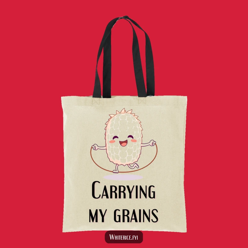 Funny Rice Jumps Rope Tote Bag: Carry Your Gear with a Happy Grain
