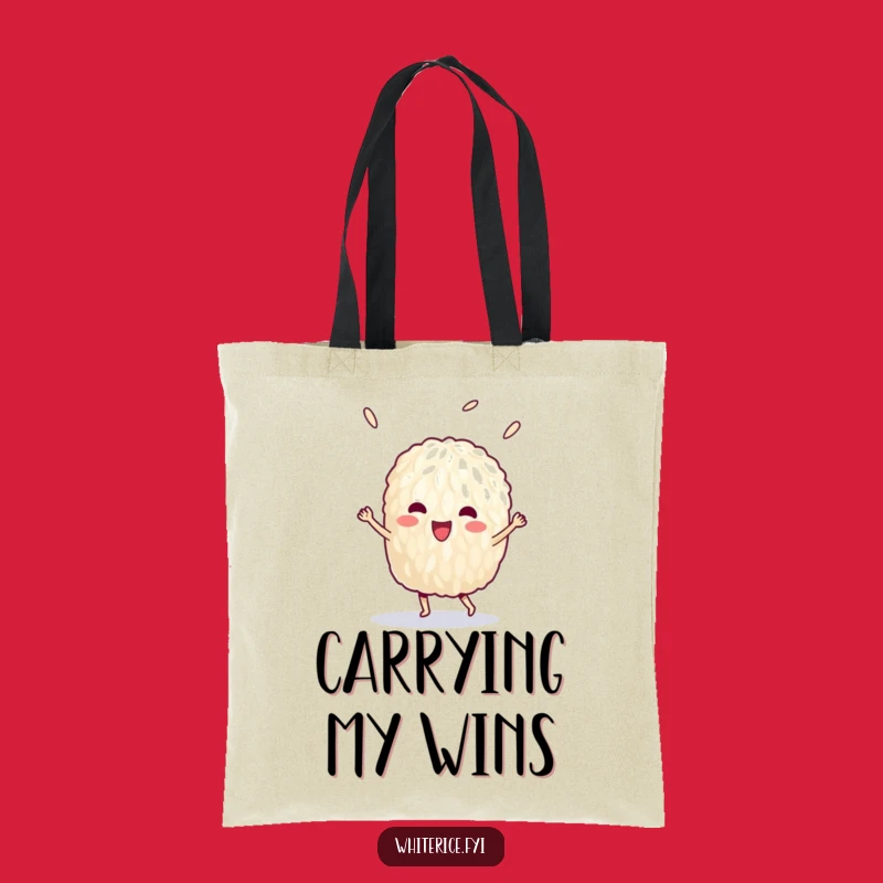 Funny Victory Rice Tote Bag: Carry Your Success with Joyful Dance