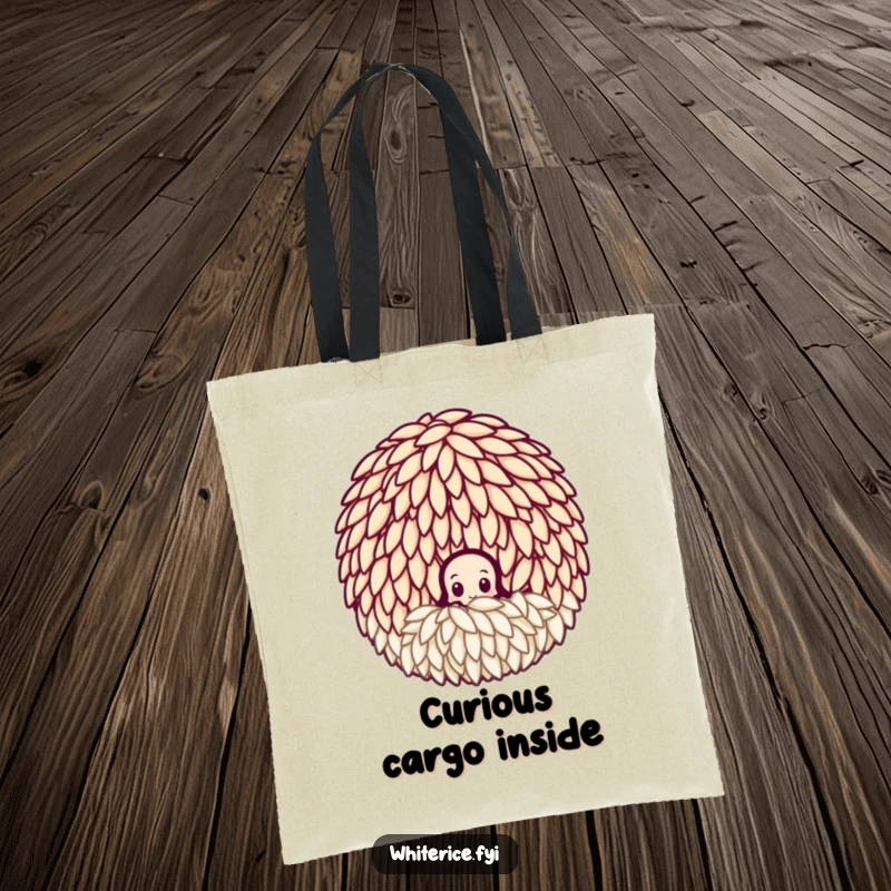 Funny curious rice grain tote bag, peeking from a group, a whimsical and practical accessory for curious journeys.